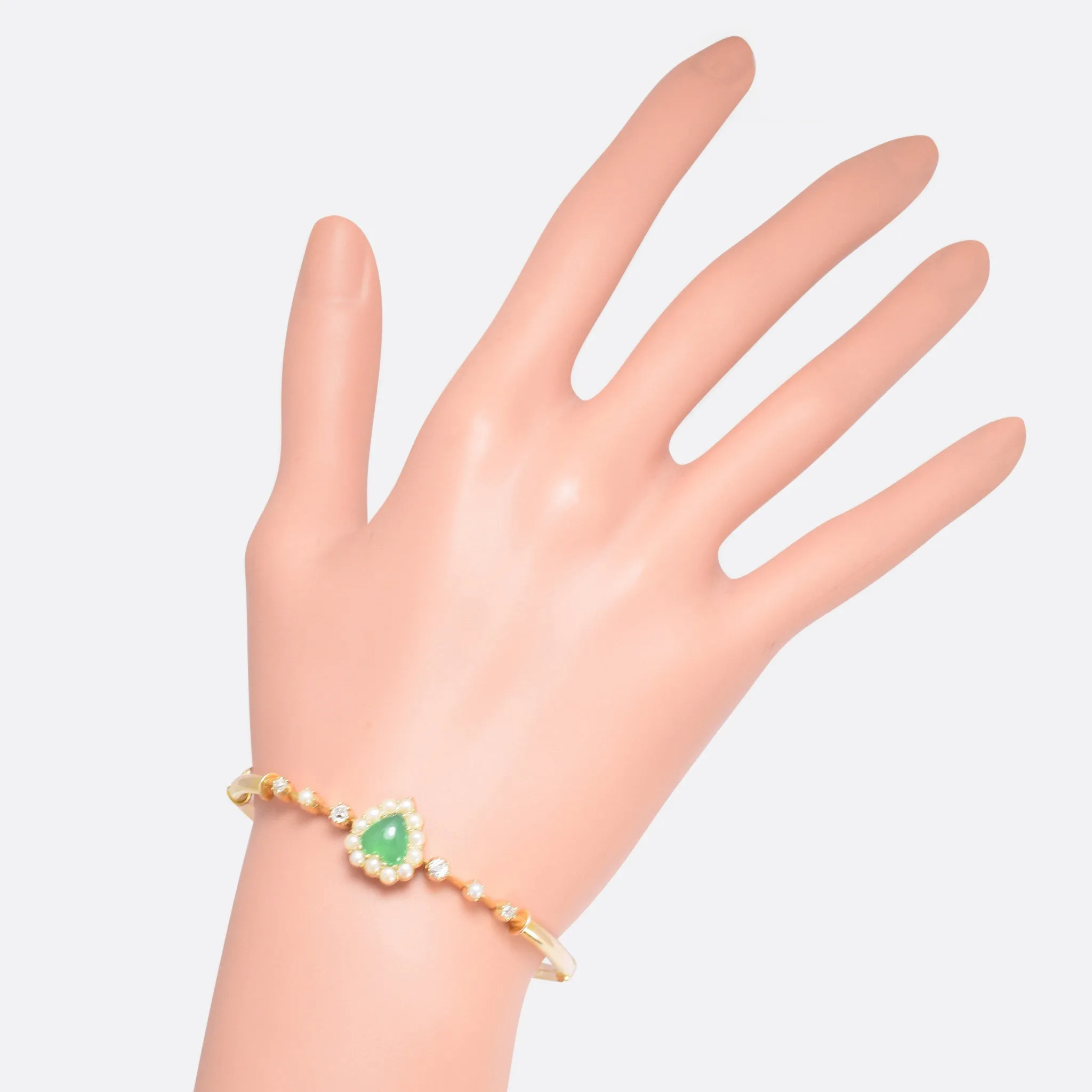 Victorian Chrysoprase Pearl & Diamond Heart Bangle