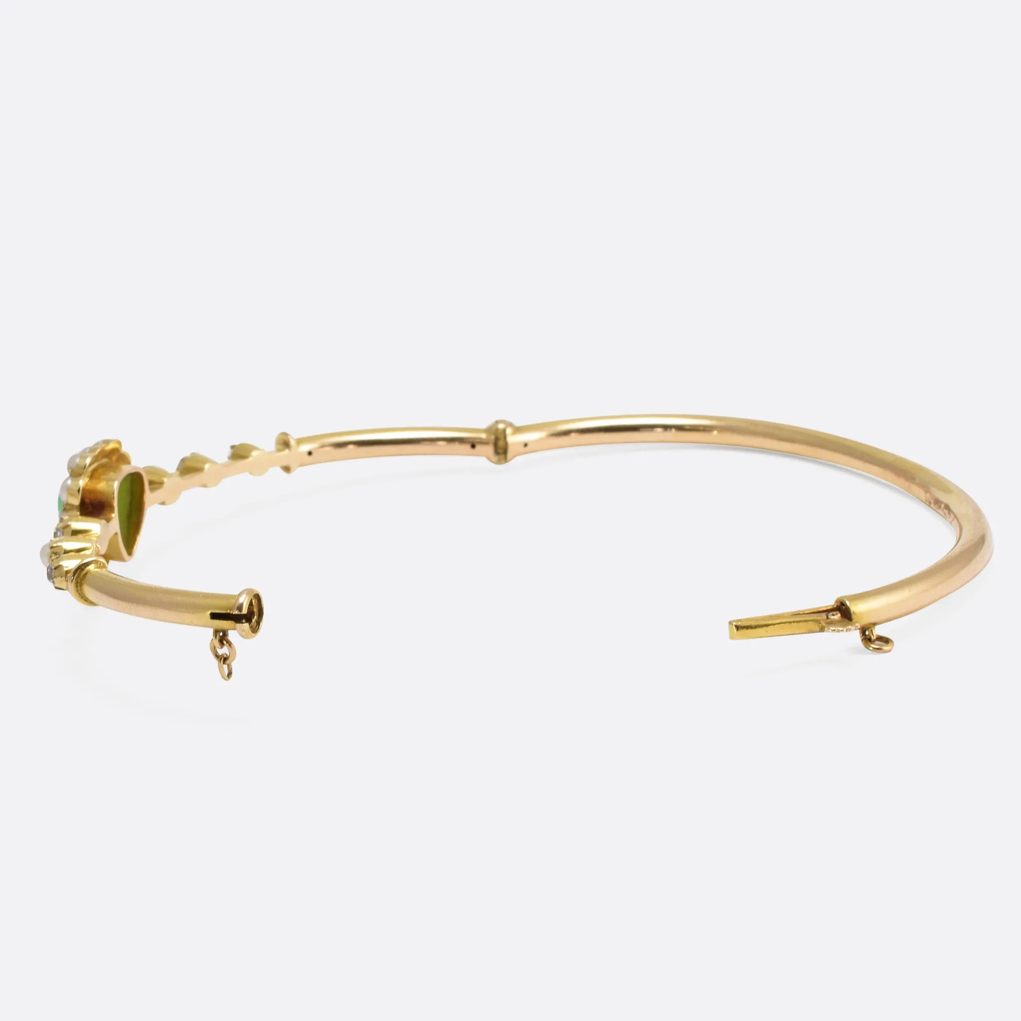 Victorian Chrysoprase Pearl & Diamond Heart Bangle
