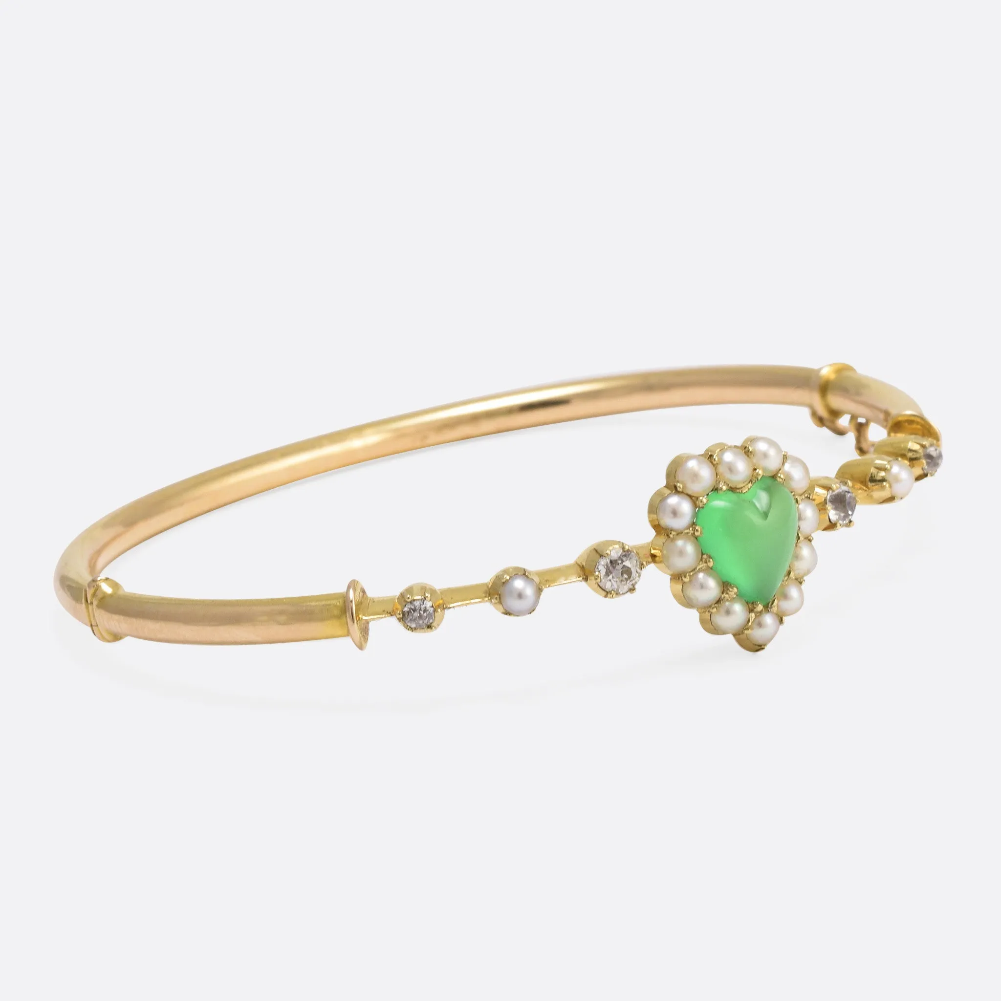 Victorian Chrysoprase Pearl & Diamond Heart Bangle