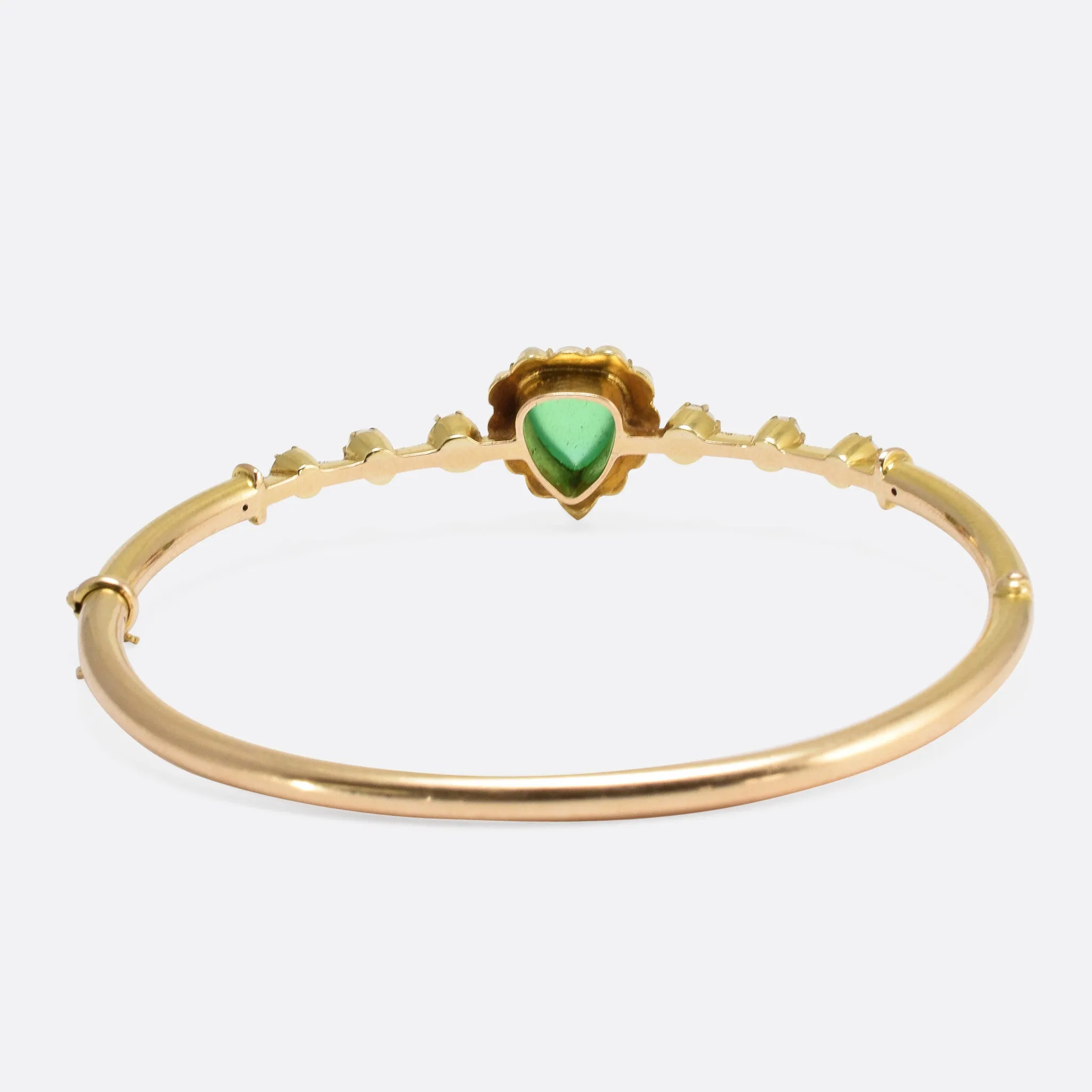 Victorian Chrysoprase Pearl & Diamond Heart Bangle