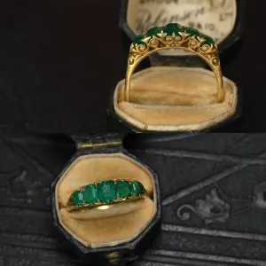 Victorian Colombian Emerald 5-Stone Scroll Ring