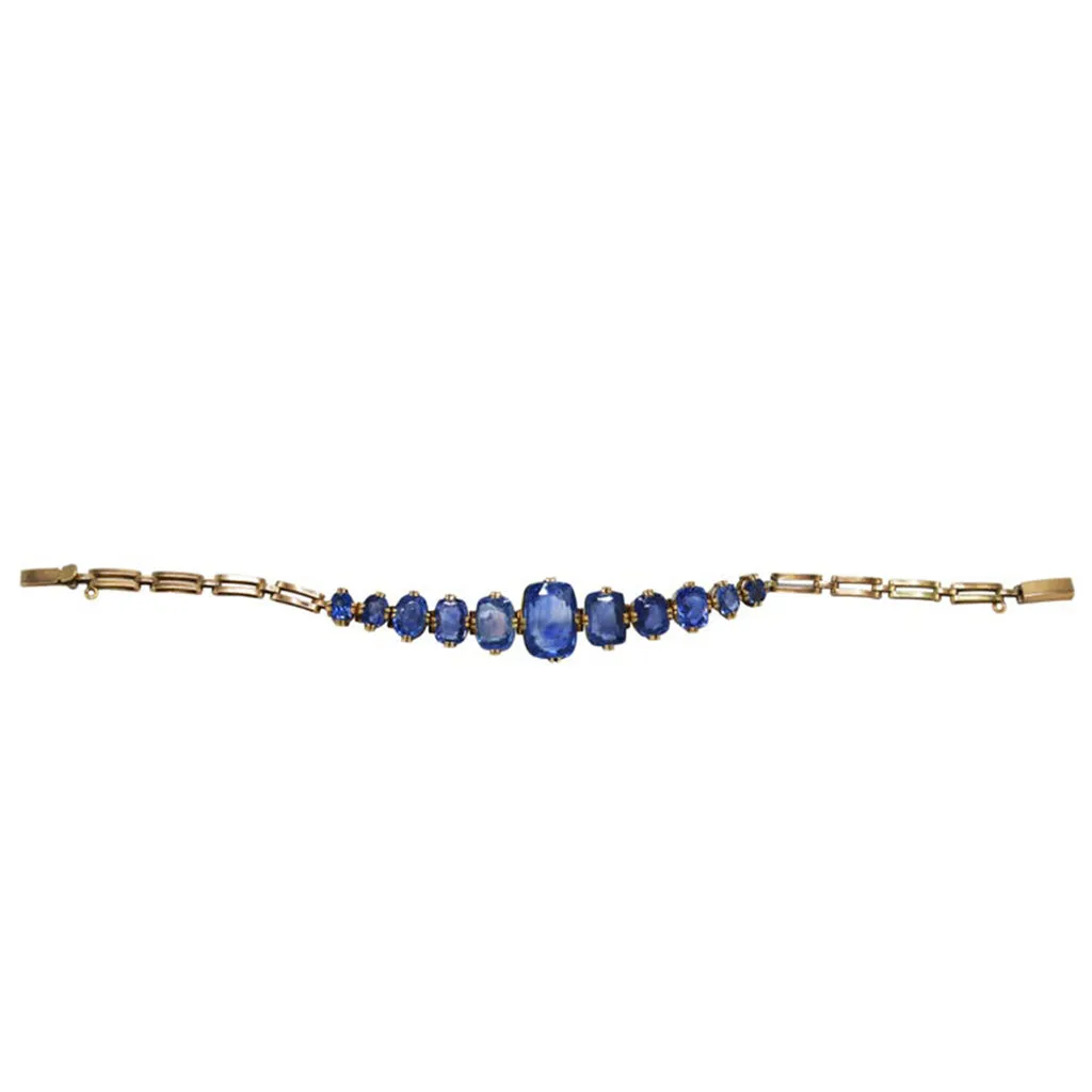 Victorian Cushion-Cut No Heat Sapphire Bracelet in 18k Gold