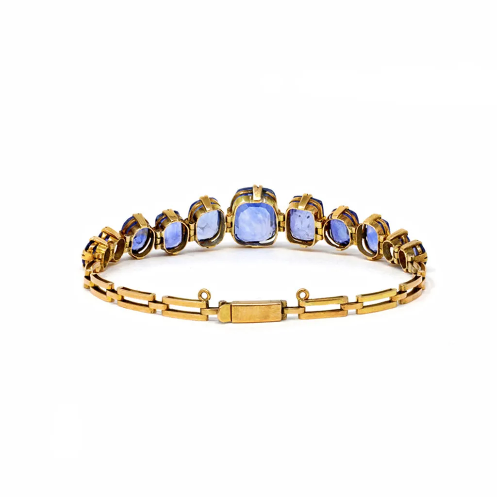 Victorian Cushion-Cut No Heat Sapphire Bracelet in 18k Gold