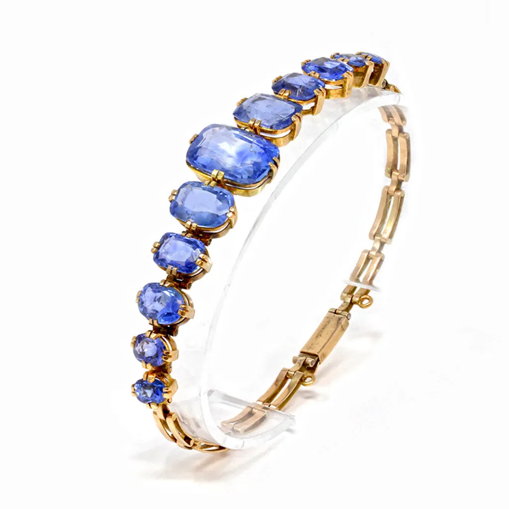 Victorian Cushion-Cut No Heat Sapphire Bracelet in 18k Gold
