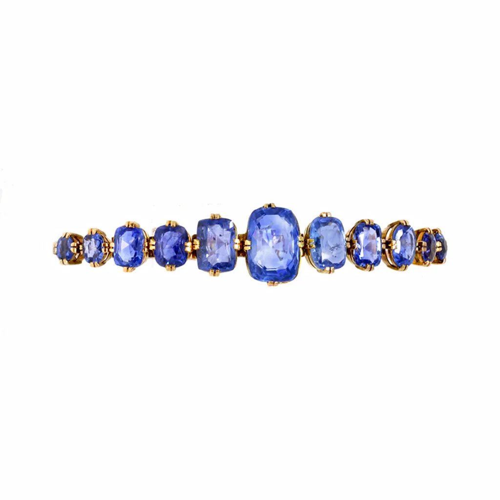 Victorian Cushion-Cut No Heat Sapphire Bracelet in 18k Gold