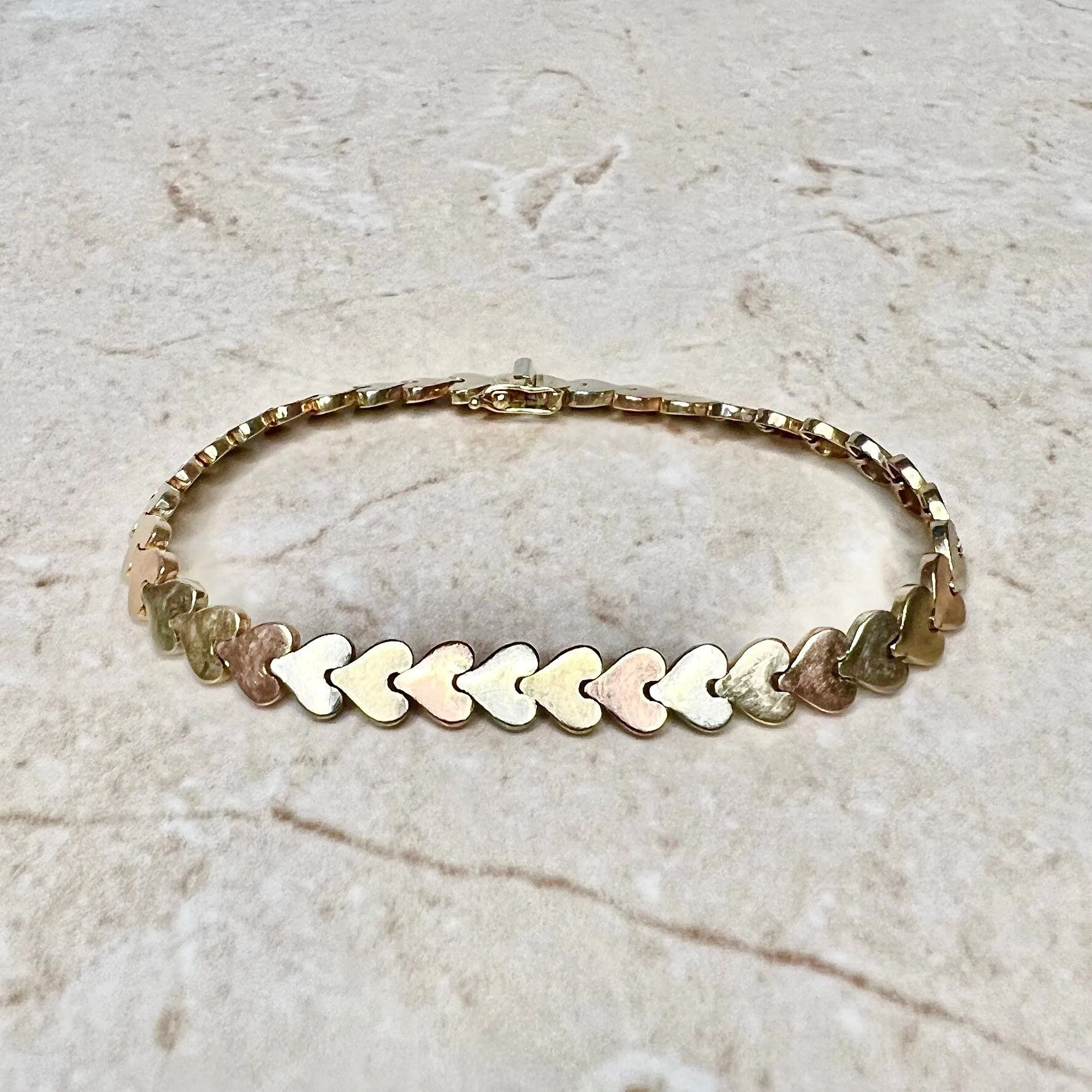 Vintage 14 Karat Tri-Tone Gold Heart Bracelet