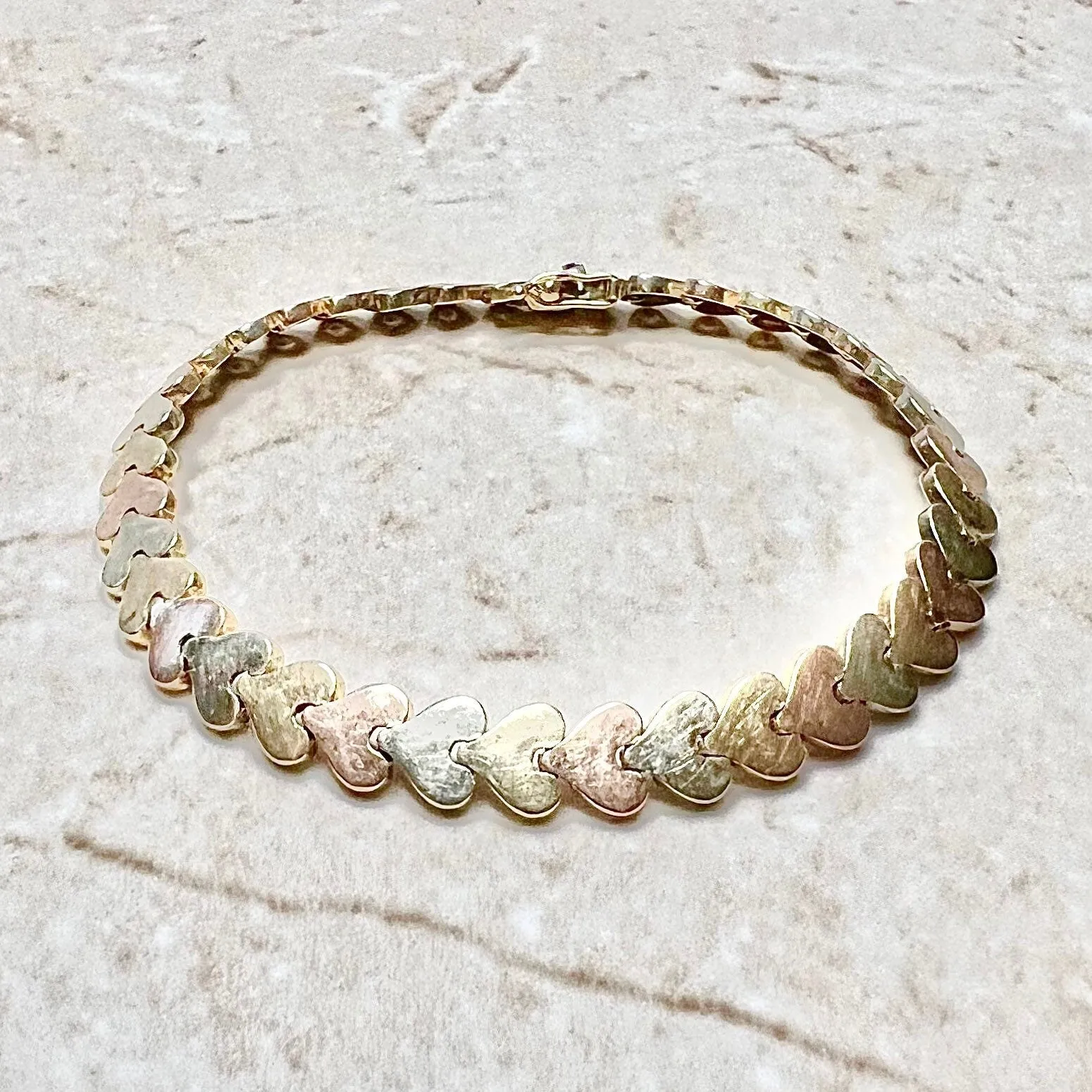 Vintage 14 Karat Tri-Tone Gold Heart Bracelet