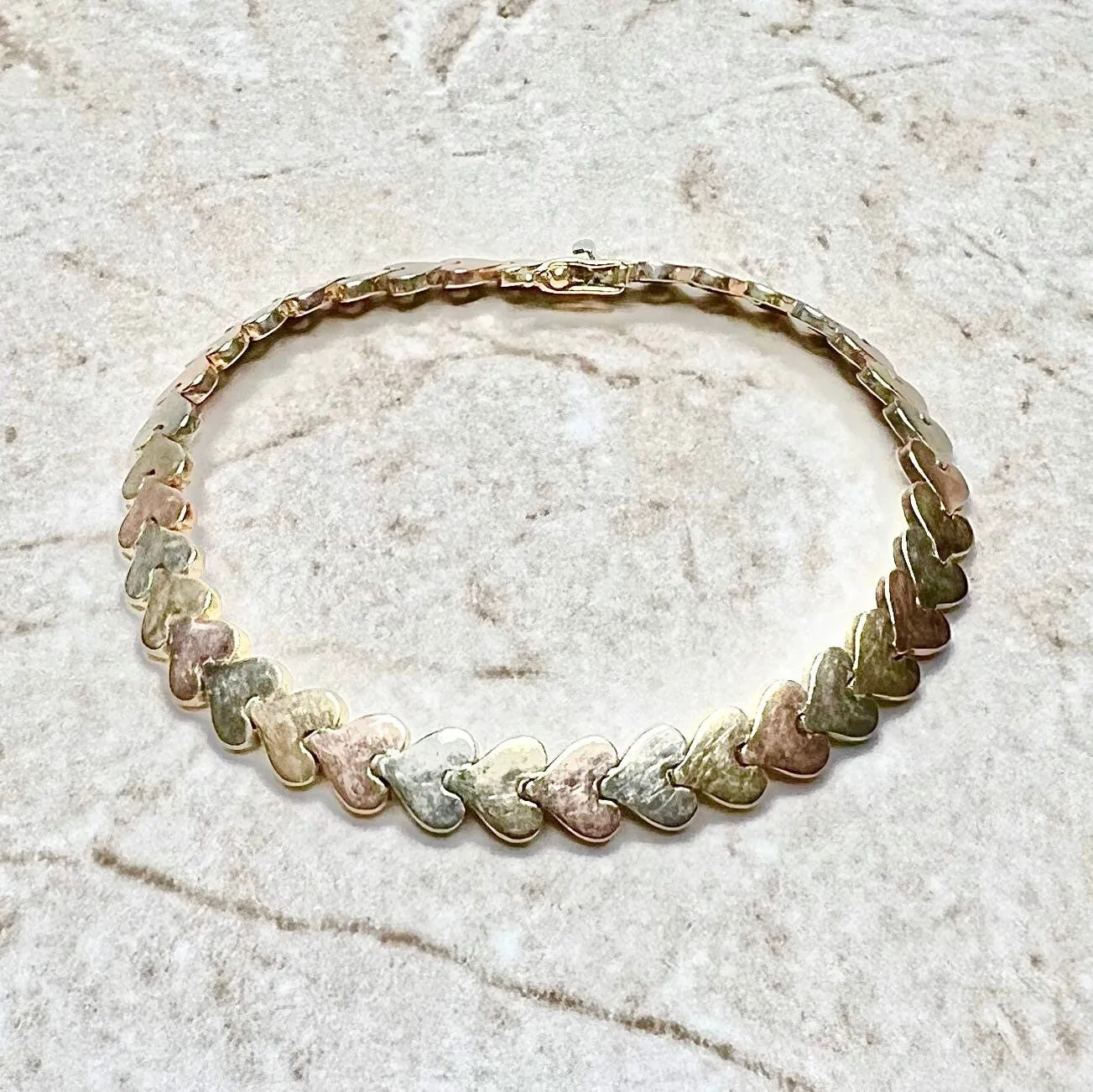 Vintage 14 Karat Tri-Tone Gold Heart Bracelet
