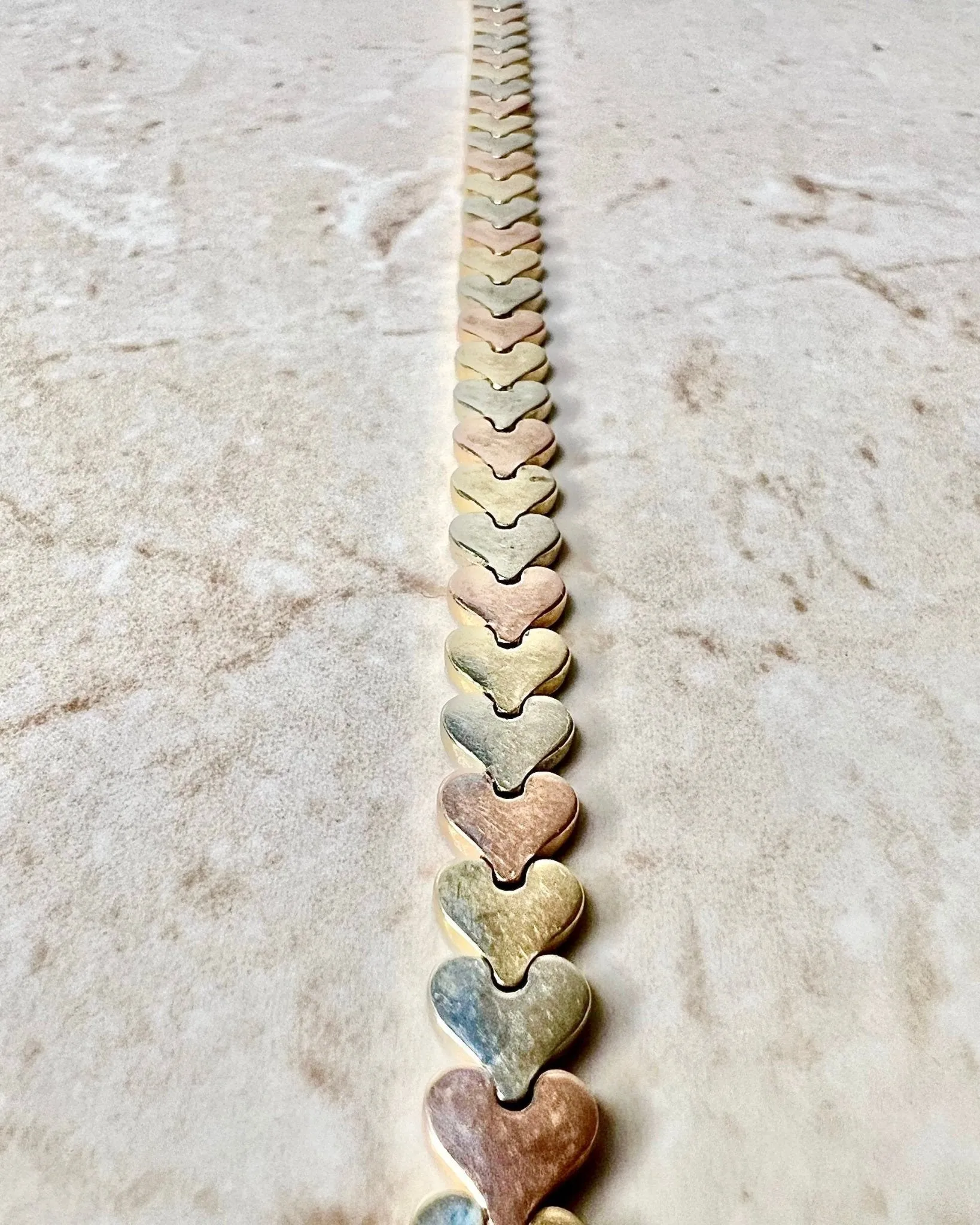 Vintage 14 Karat Tri-Tone Gold Heart Bracelet
