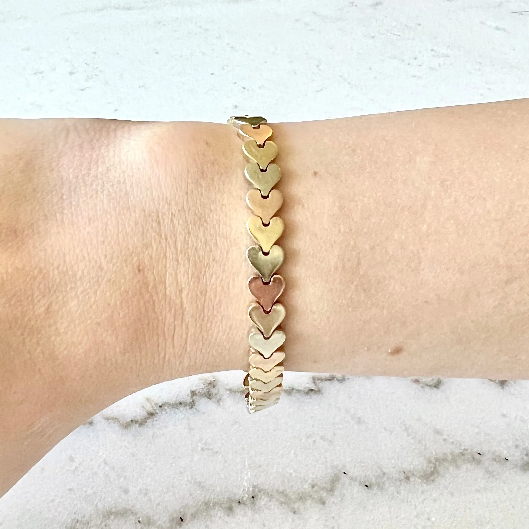 Vintage 14 Karat Tri-Tone Gold Heart Bracelet