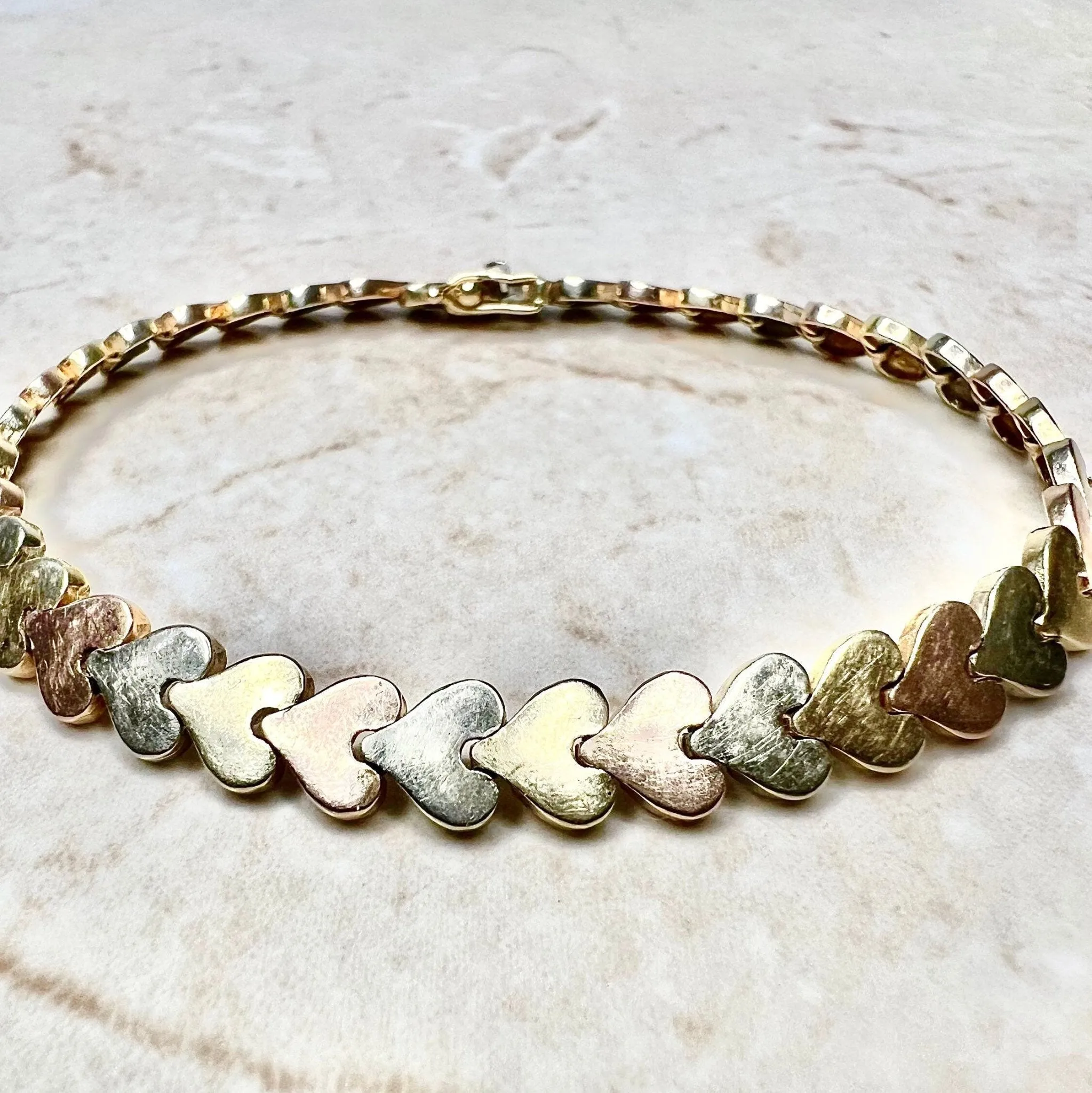 Vintage 14 Karat Tri-Tone Gold Heart Bracelet