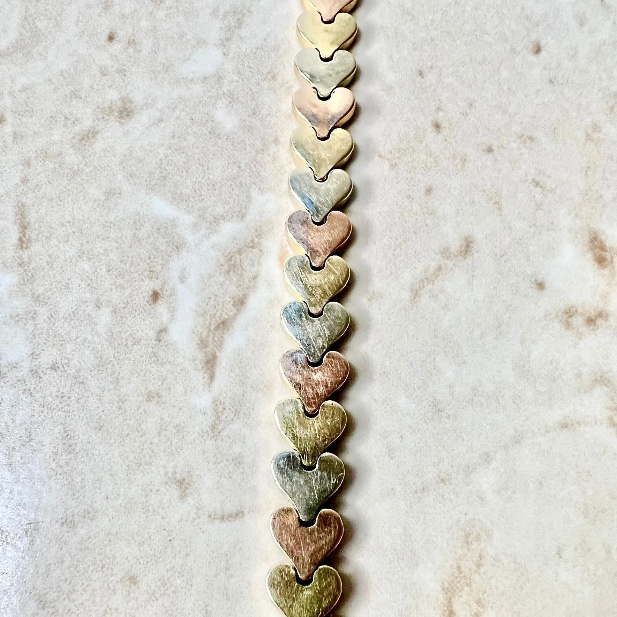 Vintage 14 Karat Tri-Tone Gold Heart Bracelet