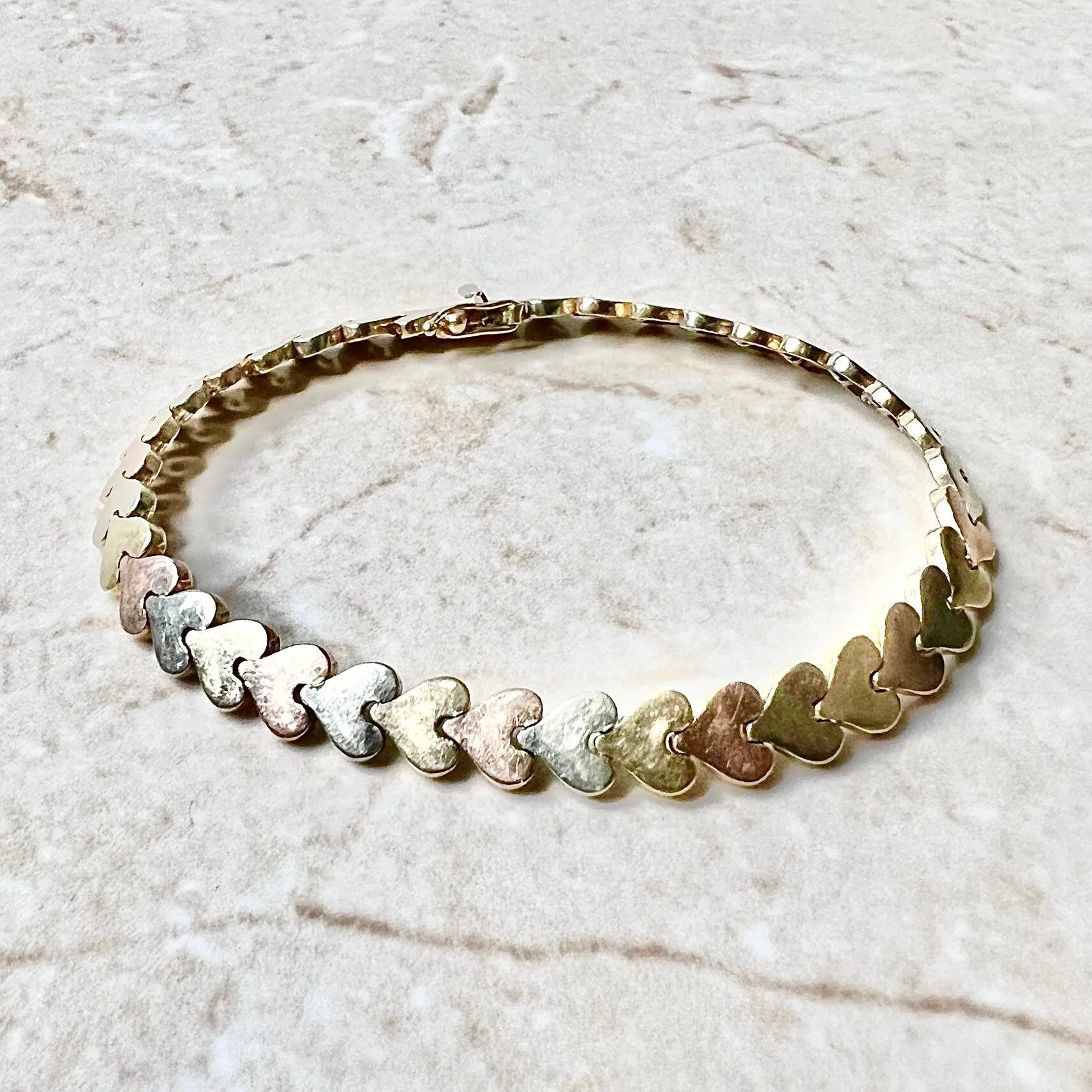 Vintage 14 Karat Tri-Tone Gold Heart Bracelet