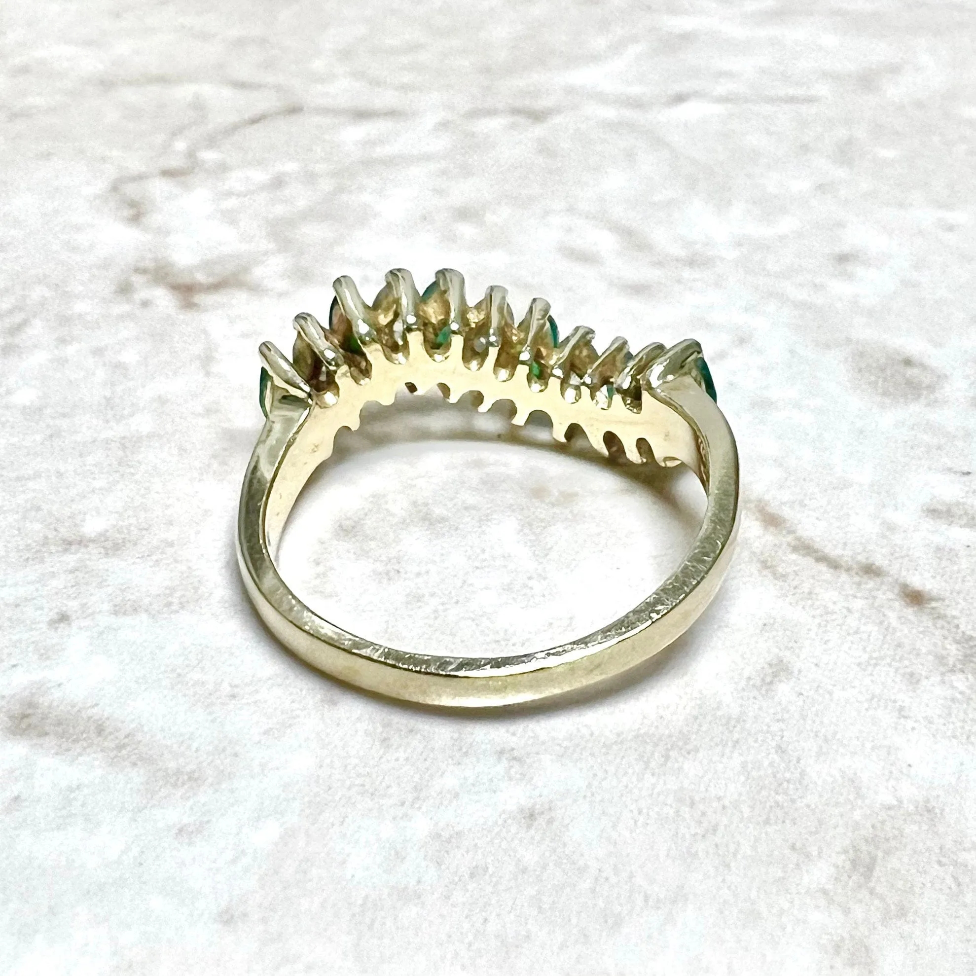 Vintage 14 Karat Yellow Gold Diamond & Natural Emerald Band Ring