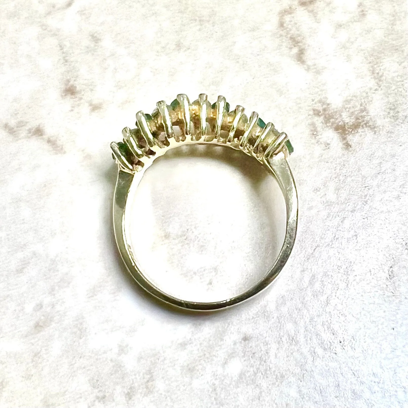 Vintage 14 Karat Yellow Gold Diamond & Natural Emerald Band Ring
