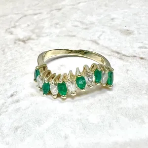 Vintage 14 Karat Yellow Gold Diamond & Natural Emerald Band Ring