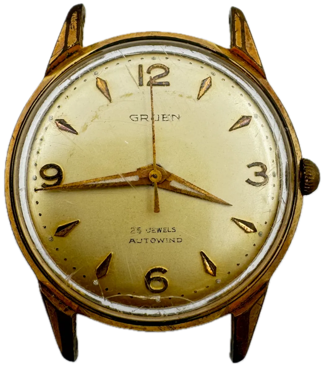 Vintage 34mm Gruen 570SS-113 Men's Automatic Wristwatch Germany10k GF & Steel