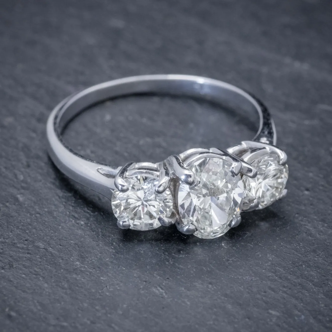 Vintage Diamond Trilogy Ring 14Ct White Gold 2Ct Of Diamond