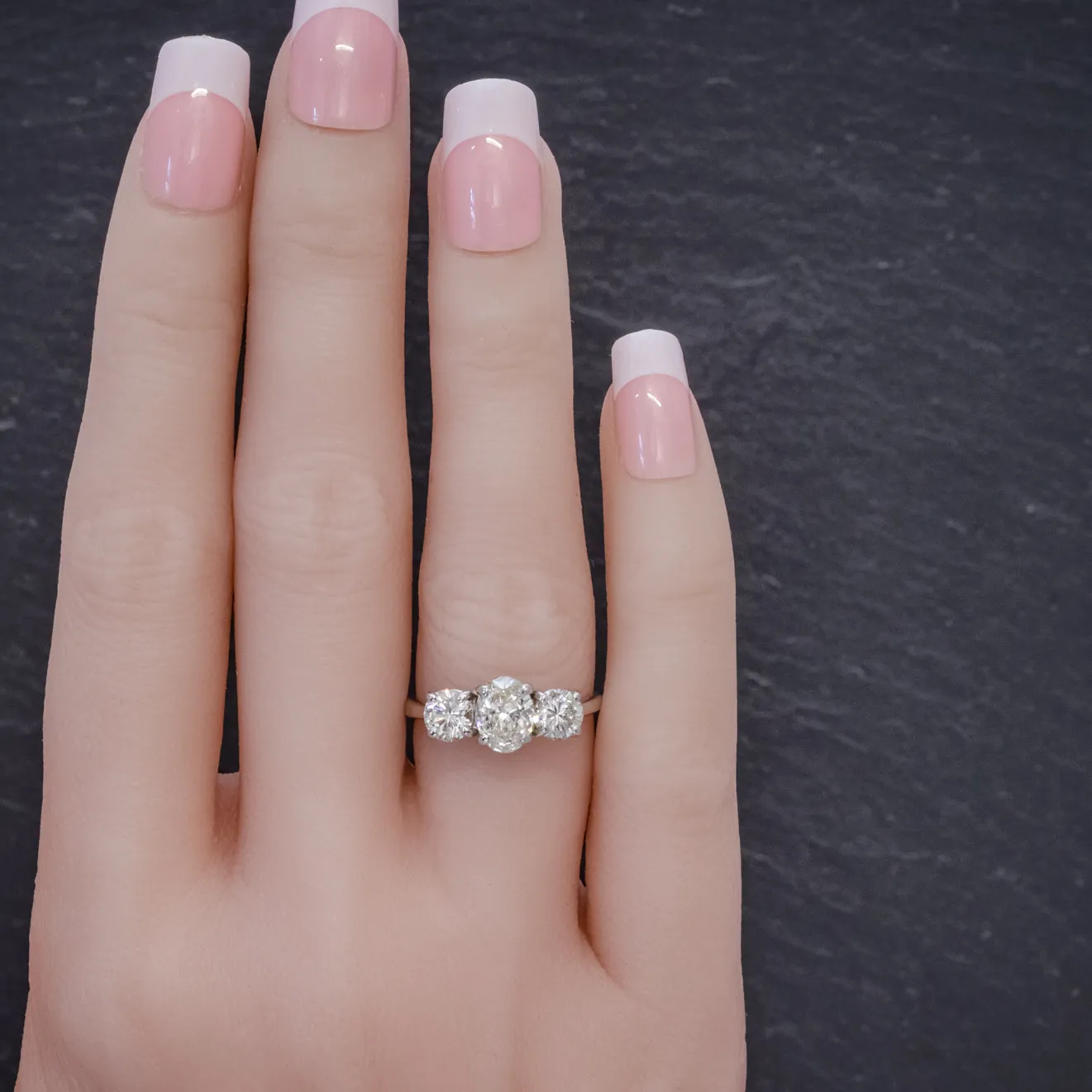 Vintage Diamond Trilogy Ring 14Ct White Gold 2Ct Of Diamond