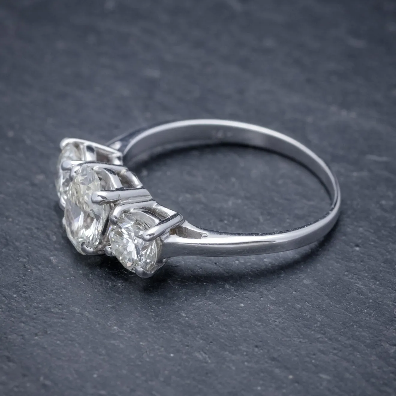 Vintage Diamond Trilogy Ring 14Ct White Gold 2Ct Of Diamond