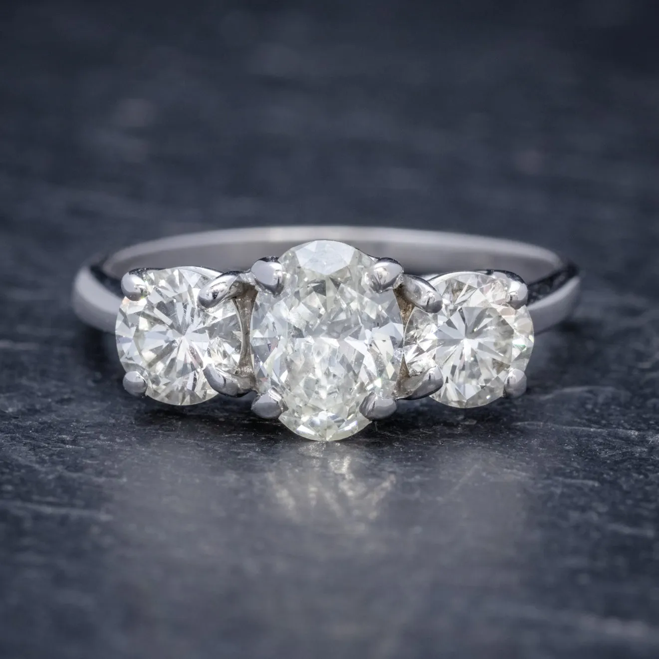 Vintage Diamond Trilogy Ring 14Ct White Gold 2Ct Of Diamond