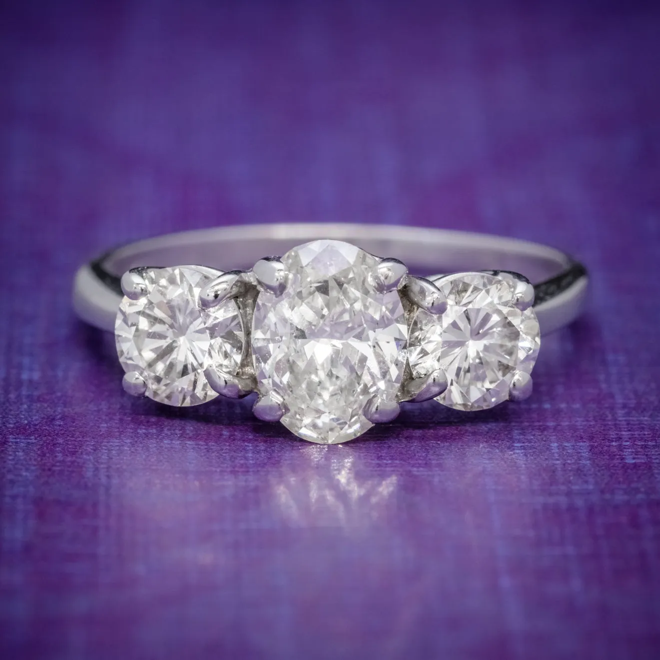 Vintage Diamond Trilogy Ring 14Ct White Gold 2Ct Of Diamond