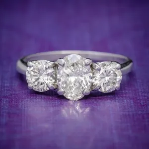 Vintage Diamond Trilogy Ring 14Ct White Gold 2Ct Of Diamond