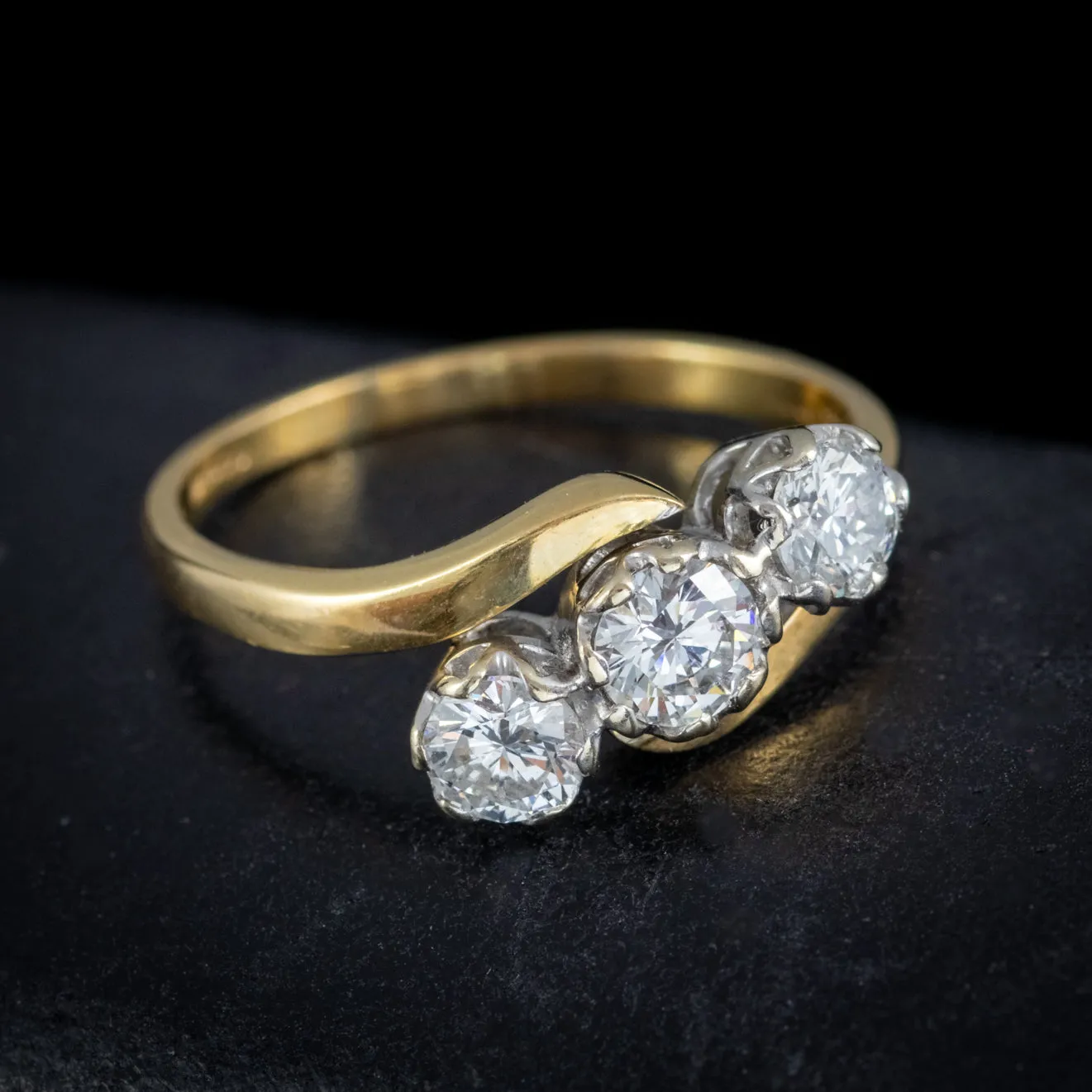 Vintage Diamond Trilogy Twist Engagement Ring 18Ct Gold 1.60Ct Diamonds