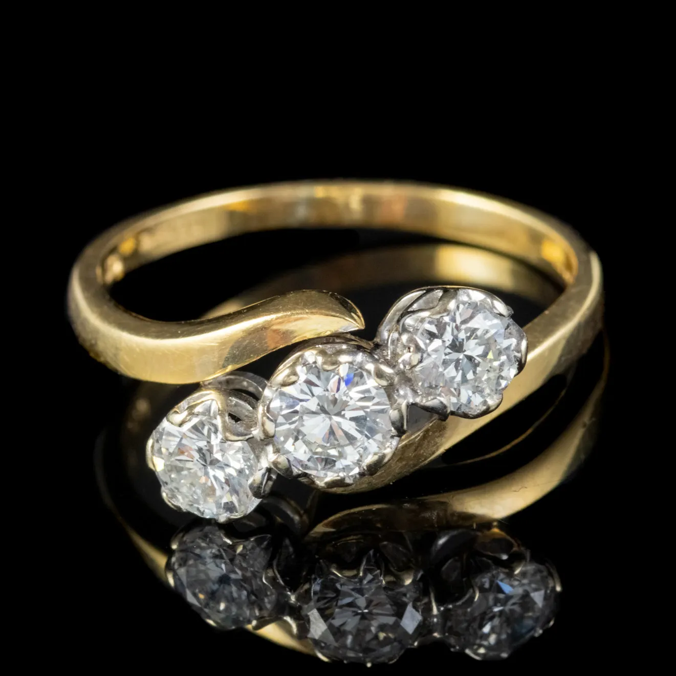 Vintage Diamond Trilogy Twist Engagement Ring 18Ct Gold 1.60Ct Diamonds
