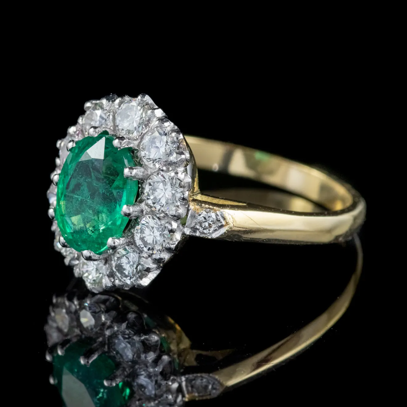 Vintage Emerald Diamond Cluster Ring 18Ct Gold Platinum Circa 1930