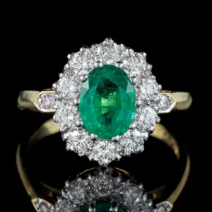 Vintage Emerald Diamond Cluster Ring 18Ct Gold Platinum Circa 1930