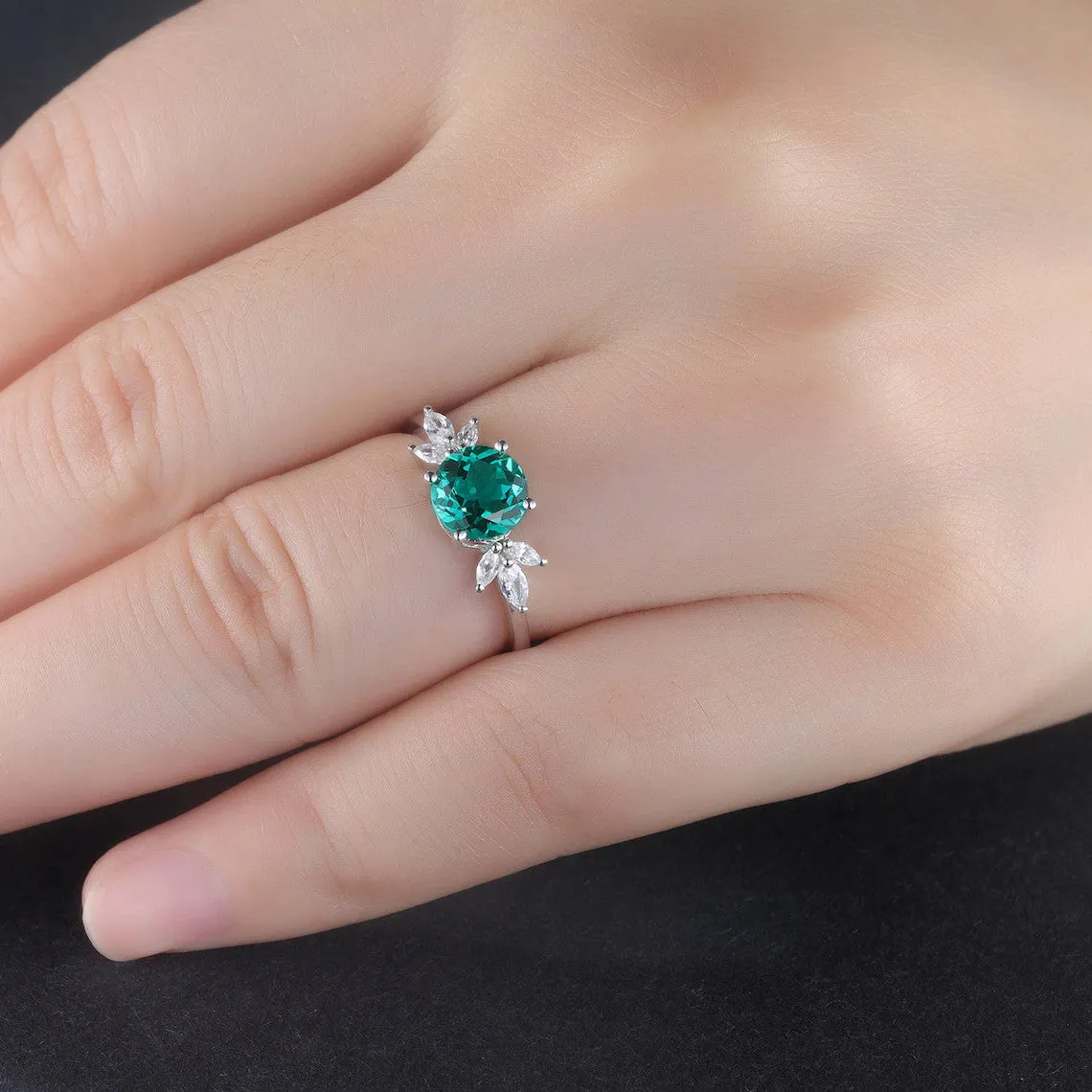 Vintage Emerald Diamond Engagement Ring Round Cut Diamond Promise Ring