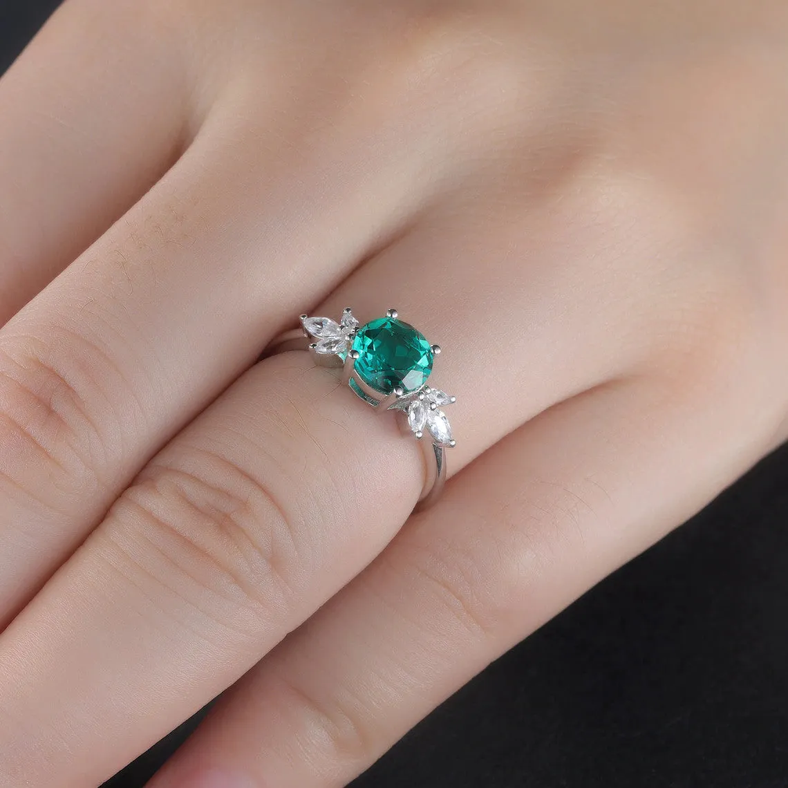 Vintage Emerald Diamond Engagement Ring Round Cut Diamond Promise Ring