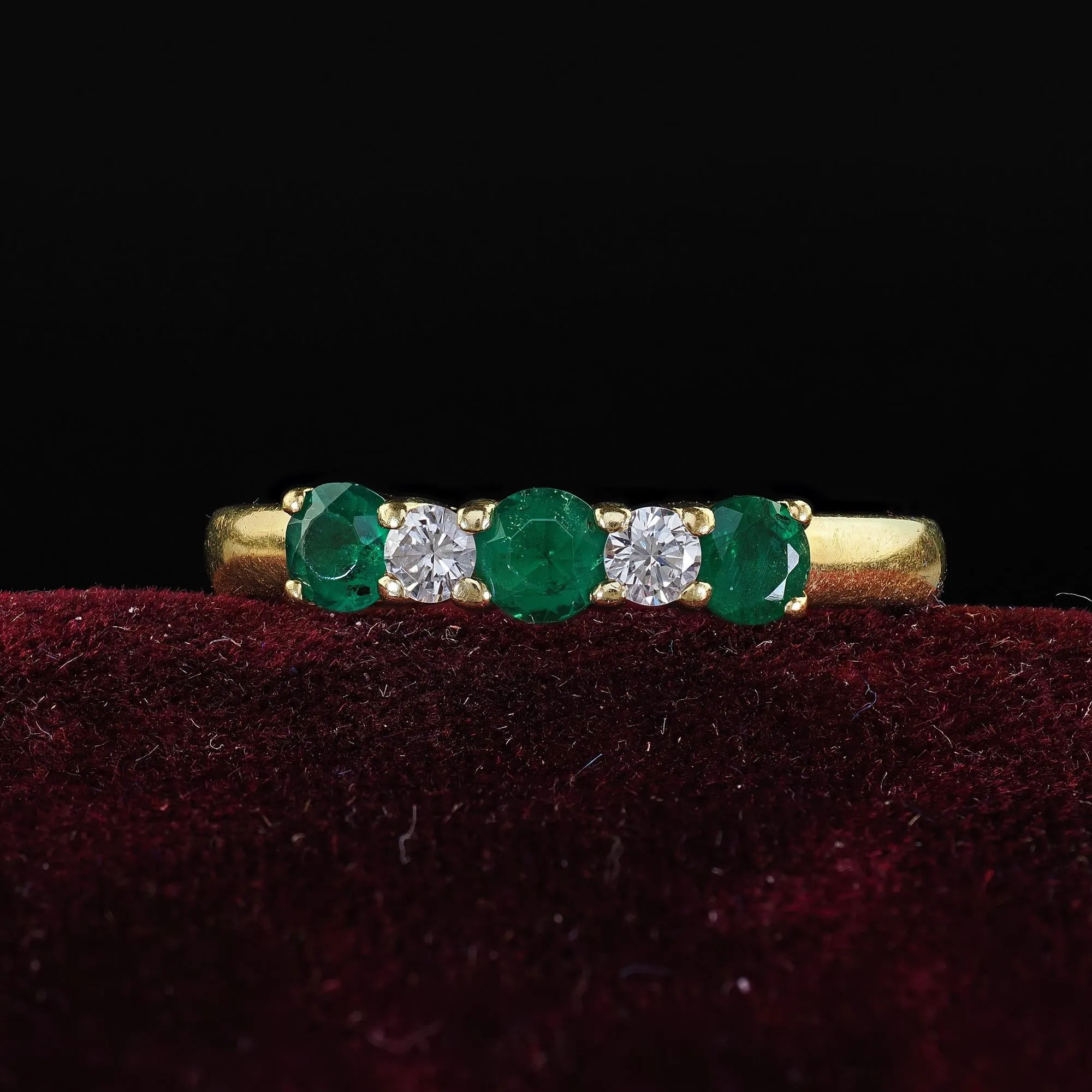 Vintage Estate Tiffany and Co 18K Yellow Gold Diamond and Emerald Band Ring