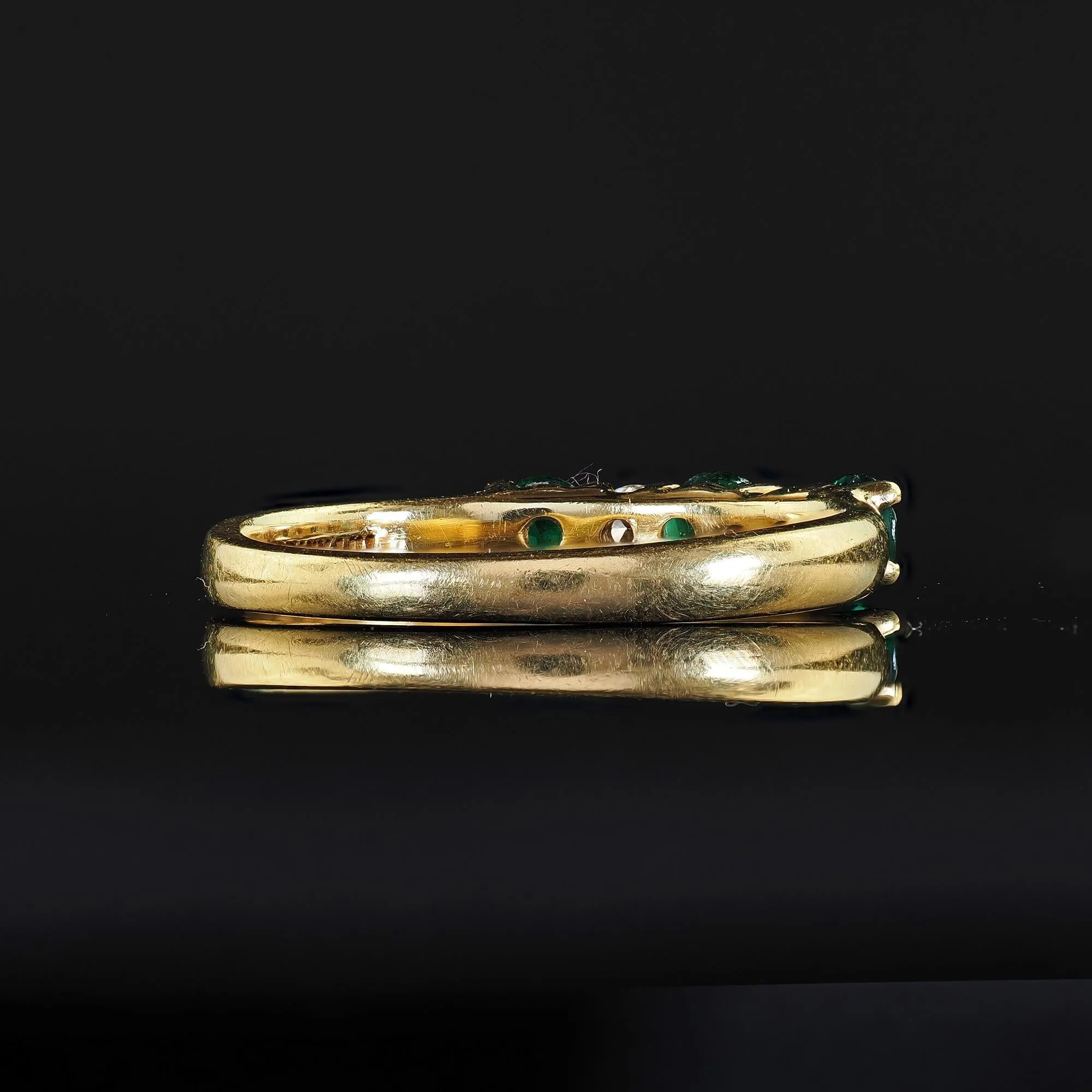 Vintage Estate Tiffany and Co 18K Yellow Gold Diamond and Emerald Band Ring