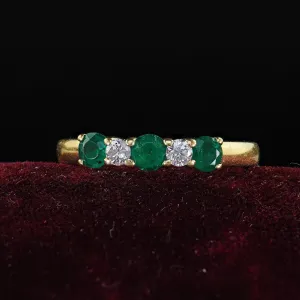 Vintage Estate Tiffany and Co 18K Yellow Gold Diamond and Emerald Band Ring