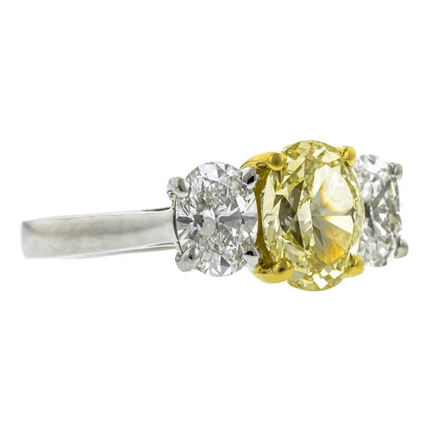Vintage Fancy Yellow Diamond Ring, Oval 1.58ct