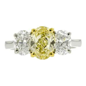 Vintage Fancy Yellow Diamond Ring, Oval 1.58ct