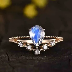 Vintage Female Moonstone engagement ring rose gold split shank milgrain