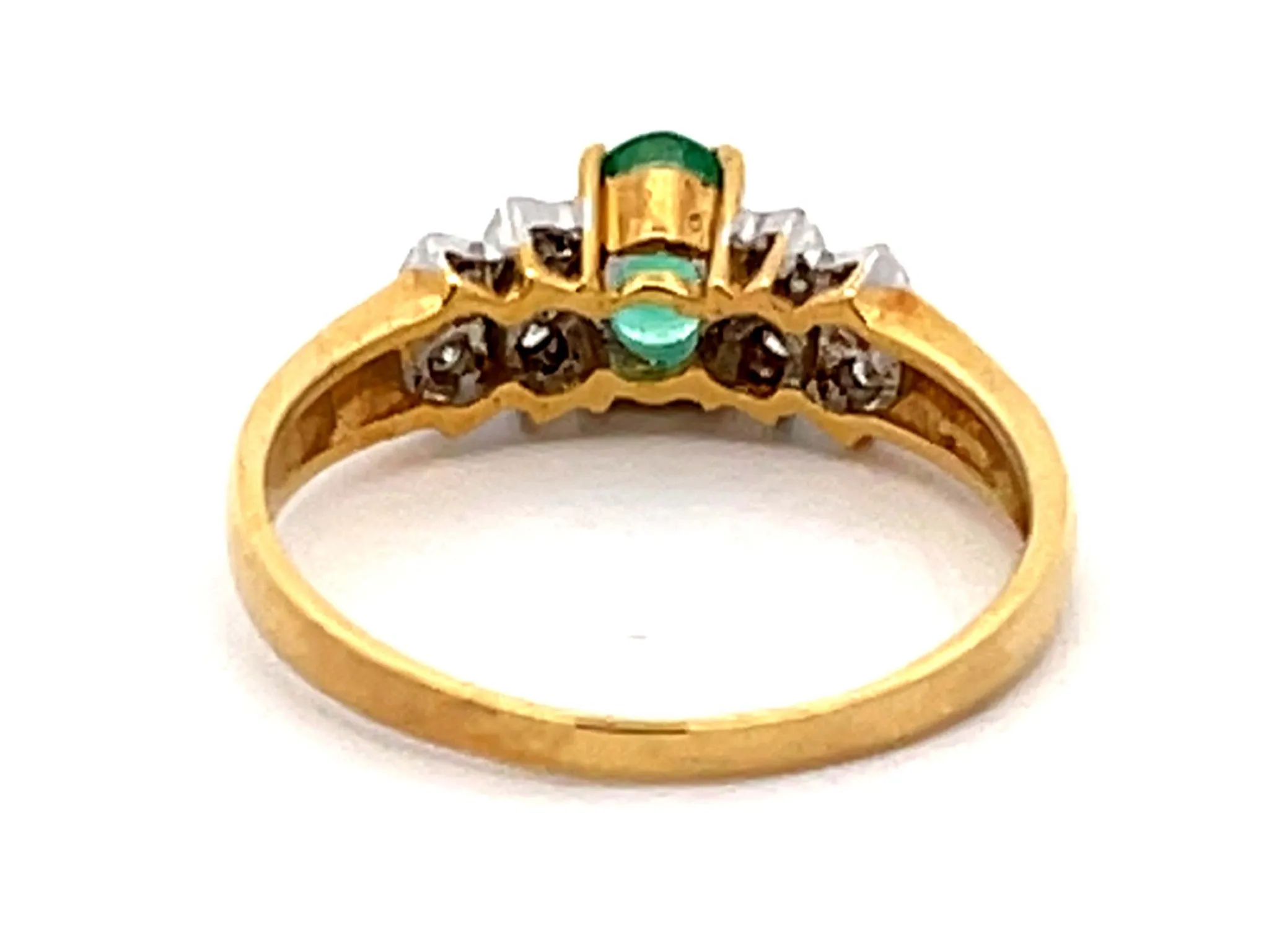 Vintage Green Oval Emerald and Diamond Ring in 14k Yellow Gold
