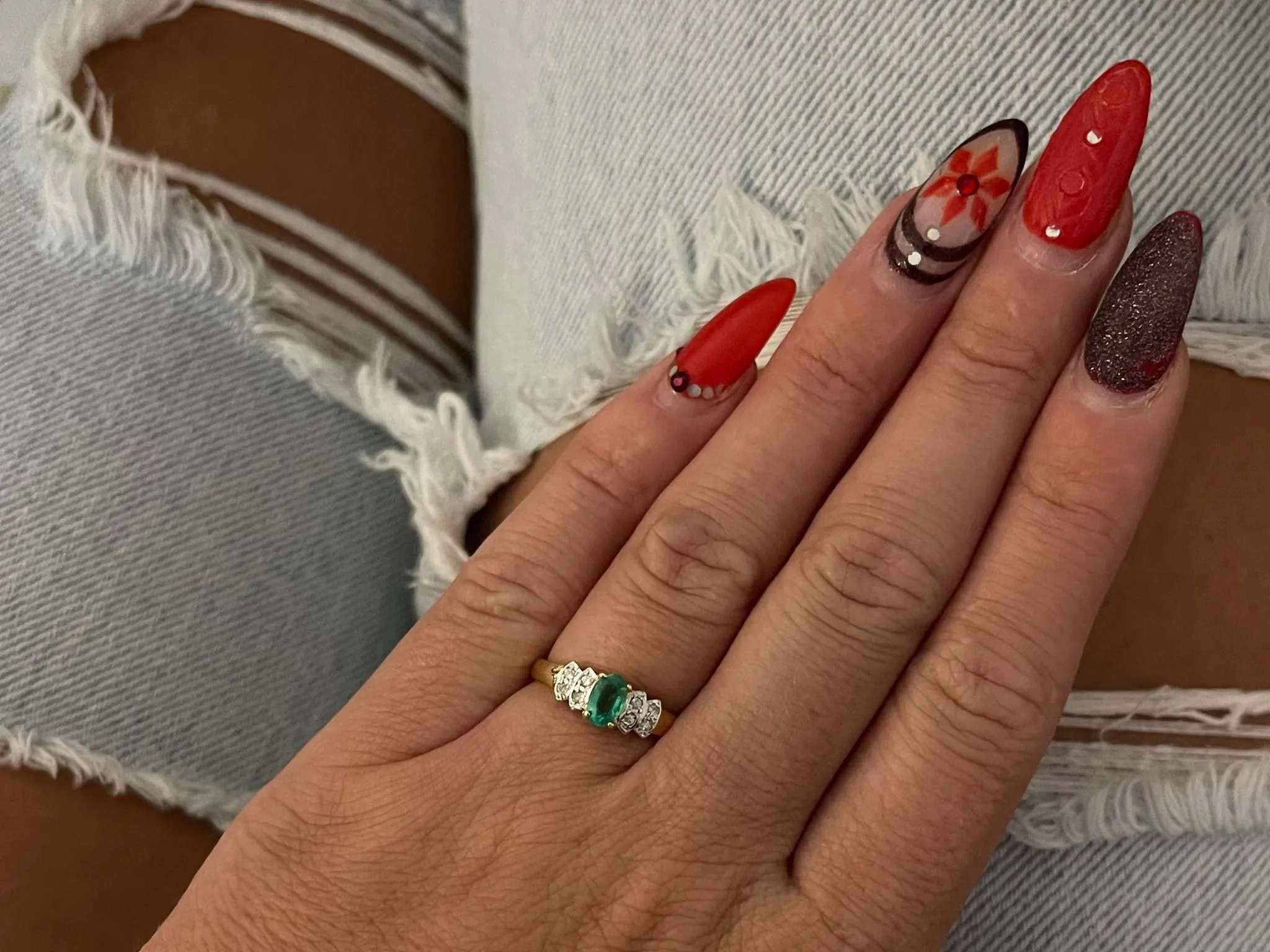 Vintage Green Oval Emerald and Diamond Ring in 14k Yellow Gold