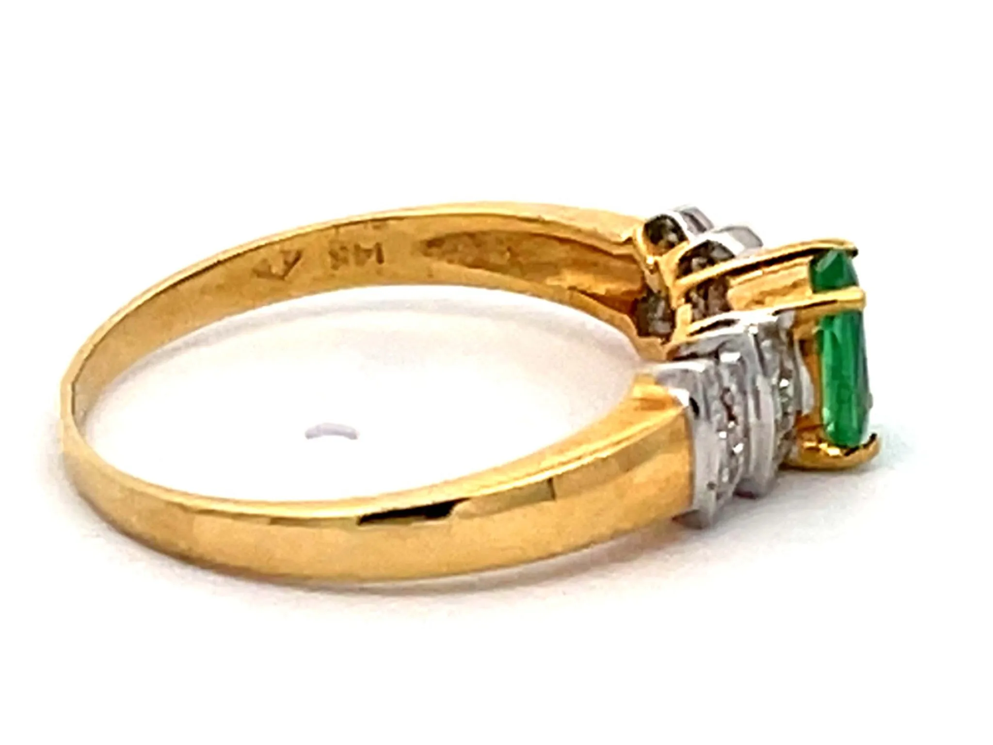 Vintage Green Oval Emerald and Diamond Ring in 14k Yellow Gold