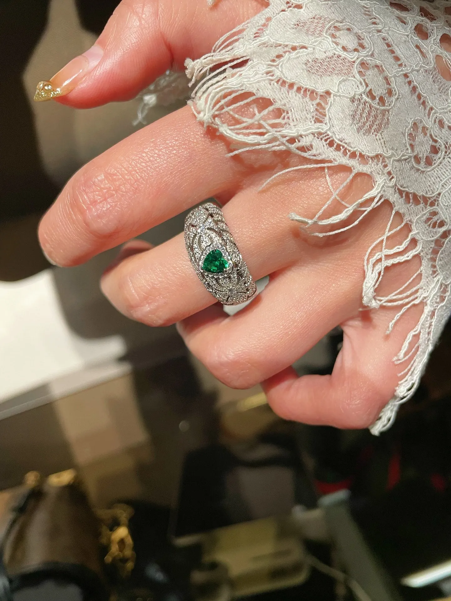 Vintage Heart-Shaped Emerald and Diamond Ring