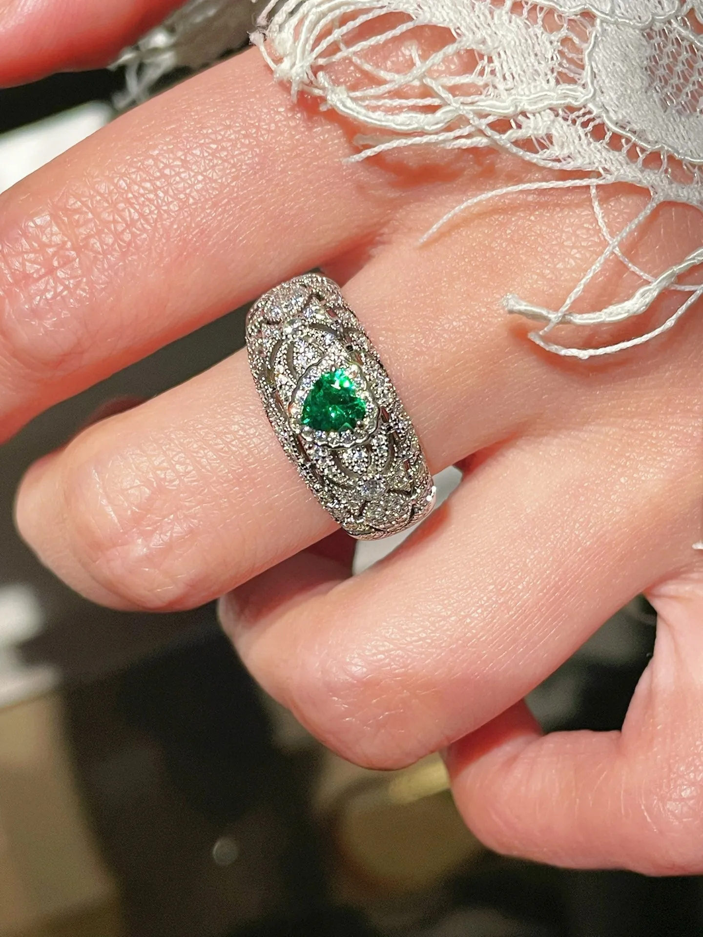 Vintage Heart-Shaped Emerald and Diamond Ring
