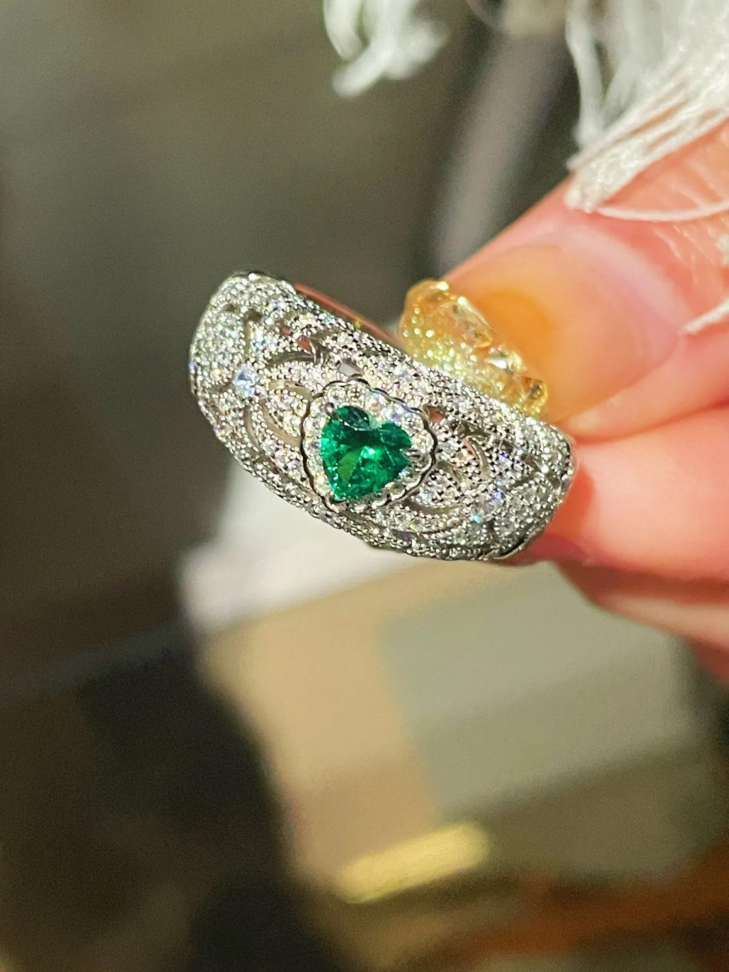 Vintage Heart-Shaped Emerald and Diamond Ring