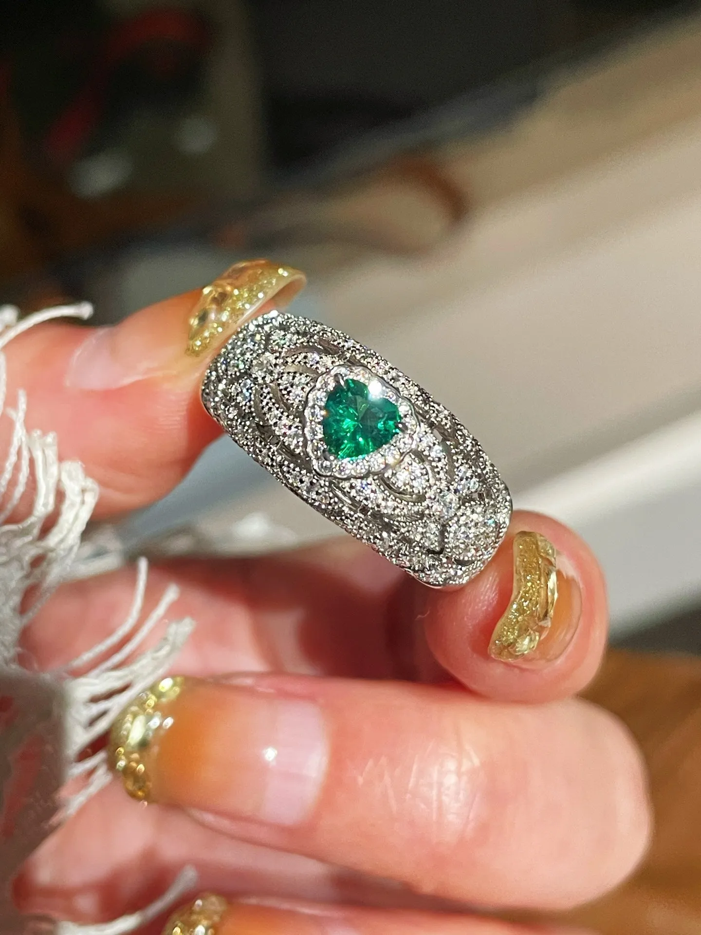 Vintage Heart-Shaped Emerald and Diamond Ring