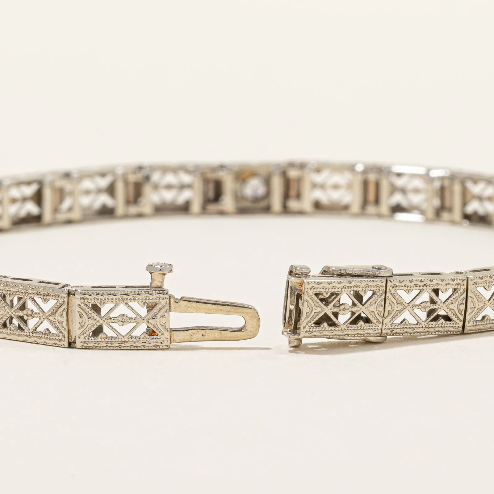 Vintage Natural Diamond & Synthetic Sapphire Line Bracelet | 0.08 ct, 0.16ctw | 7"