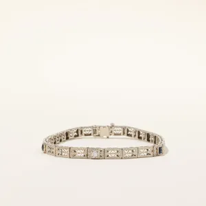Vintage Natural Diamond & Synthetic Sapphire Line Bracelet | 0.08 ct, 0.16ctw | 7"