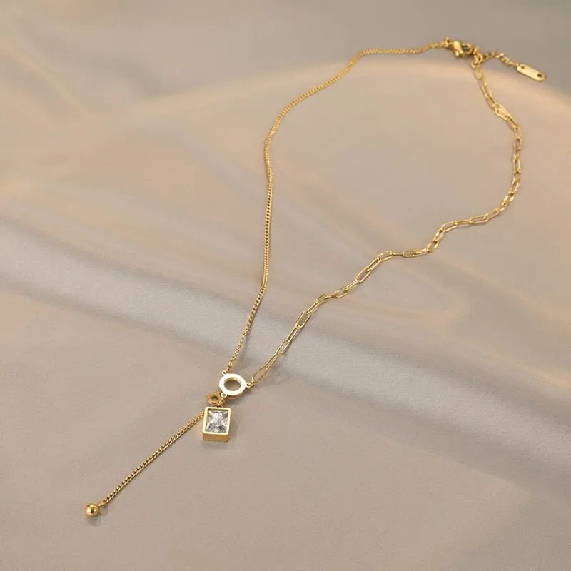 Vintage Square Emerald Pendant Necklace D Letter For Women Jewelry