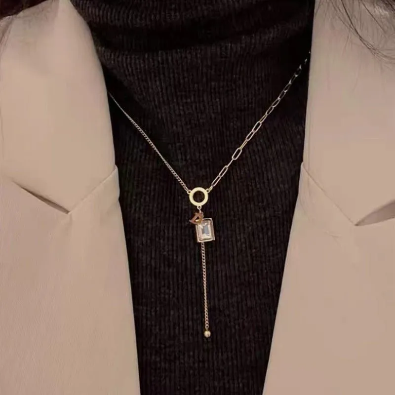 Vintage Square Emerald Pendant Necklace D Letter For Women Jewelry